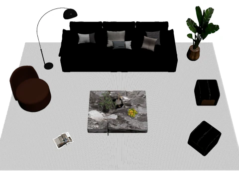 Leather sofa set 20 3D Model