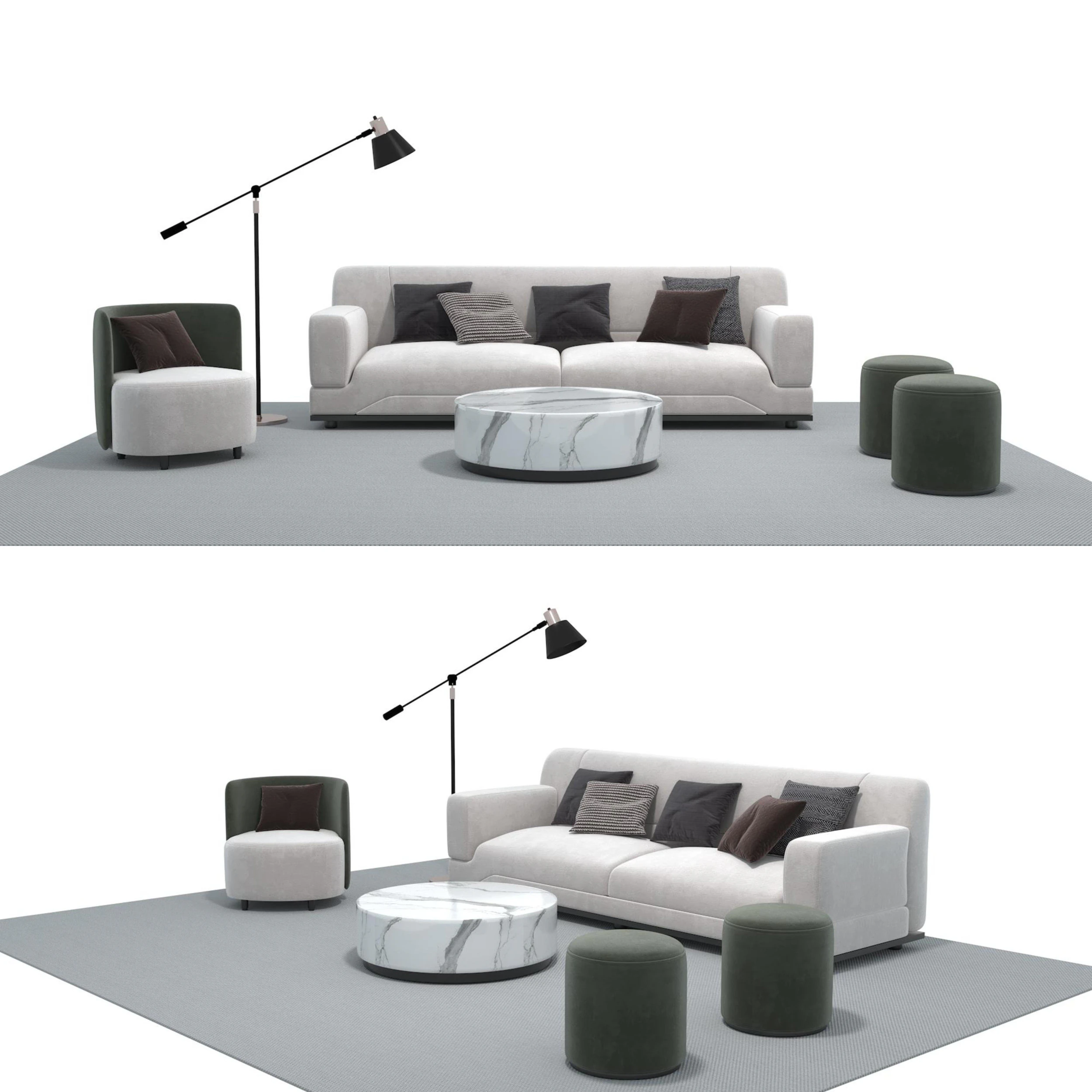 Fabric sofa set 01 3D Model .c4d .max .obj .3ds .fbx .stl .blend