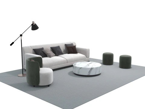 Fabric sofa set 01 3D Model