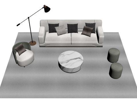 Fabric sofa set 01 3D Model