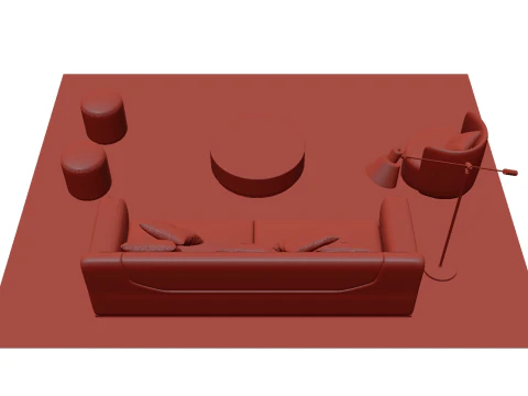 Fabric sofa set 01 3D Model