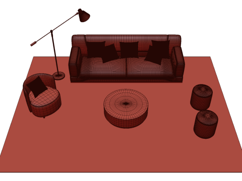 Fabric sofa set 01 3D Model