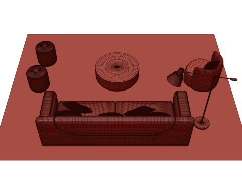 Fabric sofa set 01 3D Model