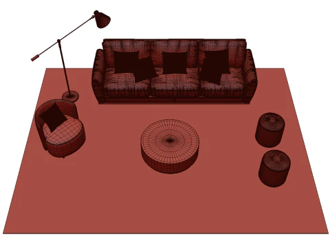 Fabric sofa set 02 3D Model