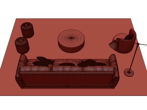 Fabric sofa set 02 3D Model