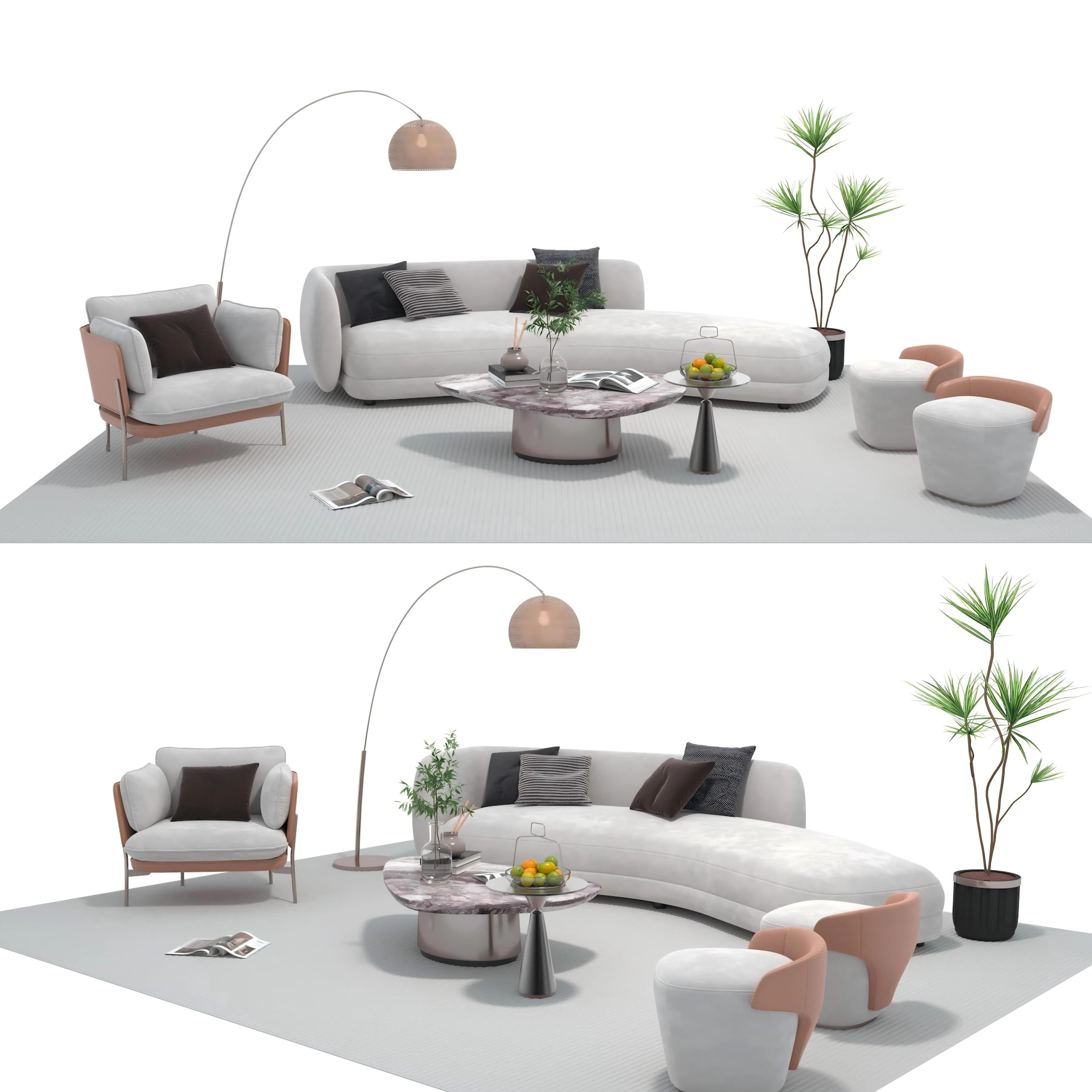 Fabric sofa set 03 3D Model .c4d .max .obj .3ds .fbx .stl .blend