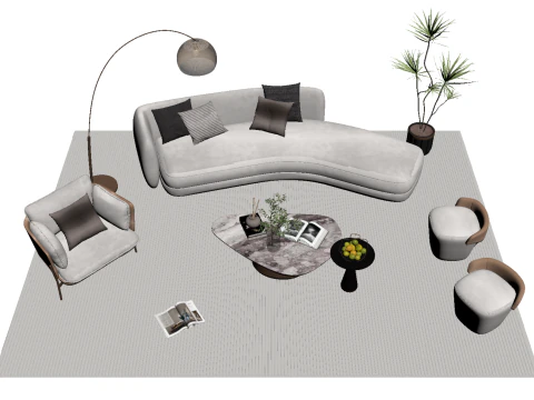 Fabric sofa set 03 3D Model