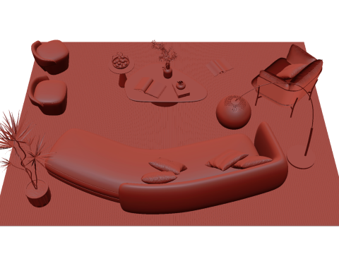 Fabric sofa set 03 3D Model