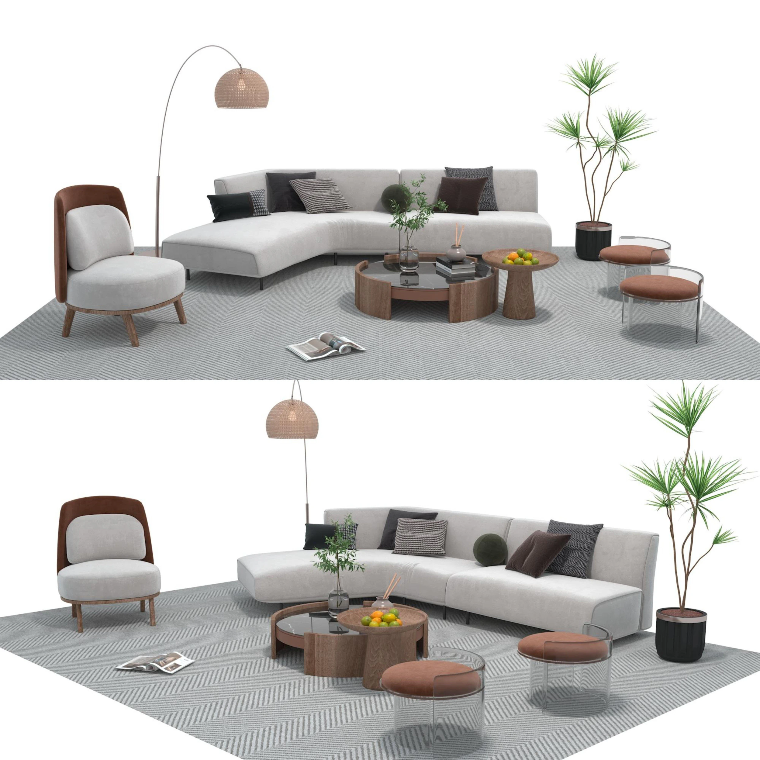 Fabric sofa set 04 3D Model .c4d .max .obj .3ds .fbx .stl .blend
