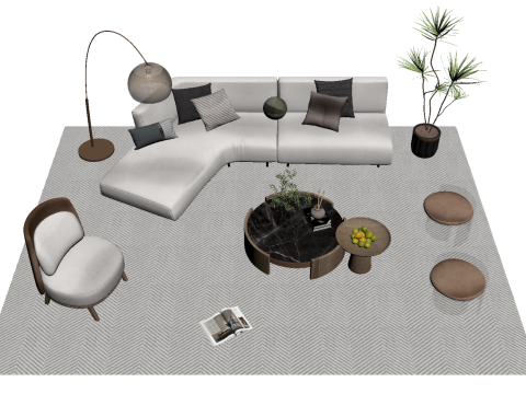 Fabric sofa set 04 3D Model