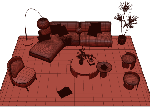 Fabric sofa set 04 3D Model