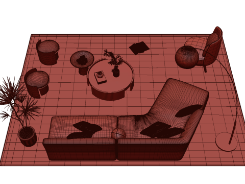 Fabric sofa set 04 3D Model