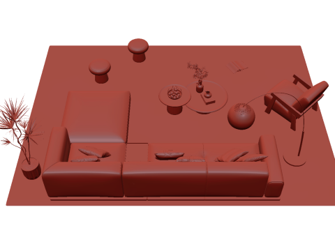 Fabric sofa set 05 3D Model