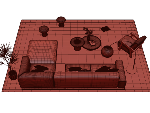 Fabric sofa set 05 3D Model