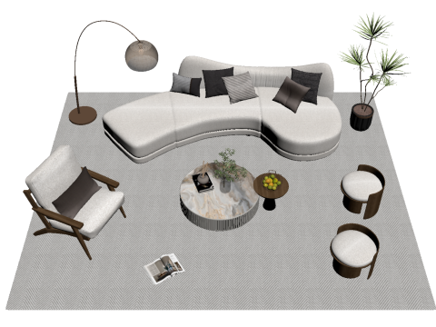 Fabric sofa set 06 3D Model