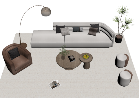 Fabric sofa set 07 3D Model