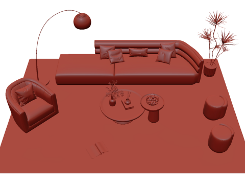 Fabric sofa set 07 3D Model