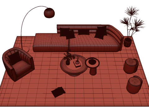 Fabric sofa set 07 3D Model