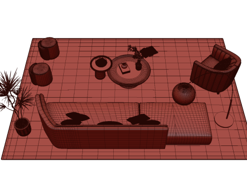 Fabric sofa set 07 3D Model