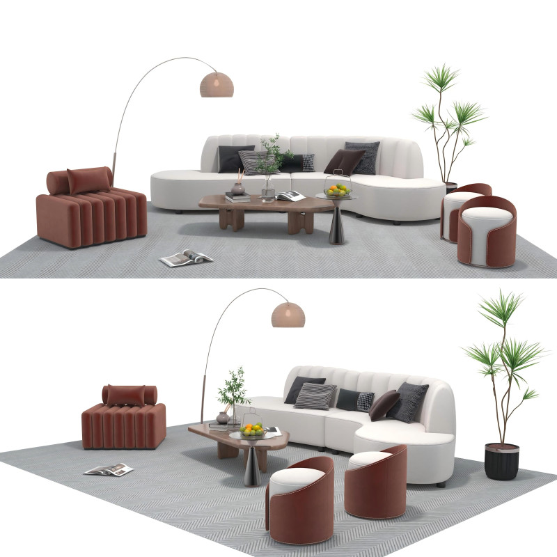 Fabric sofa set 08 3D Model .c4d .max .obj .3ds .fbx .stl .blend 