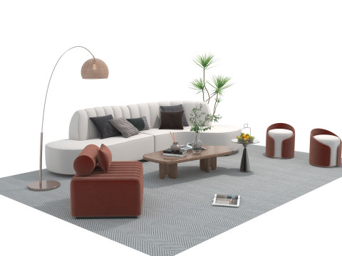 Fabric sofa set 08 3D Model