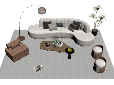 Fabric sofa set 08 3D Model