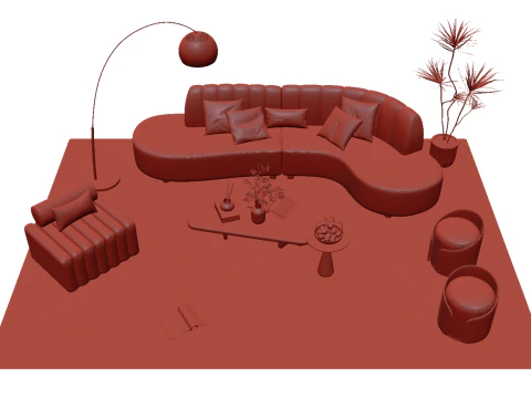 Set divani in tessuto 08 Modello 3D