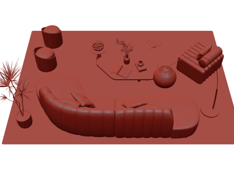 Fabric sofa set 08 3D Model