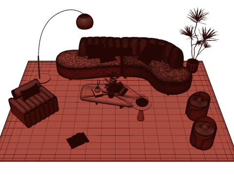 Fabric sofa set 08 3D Model