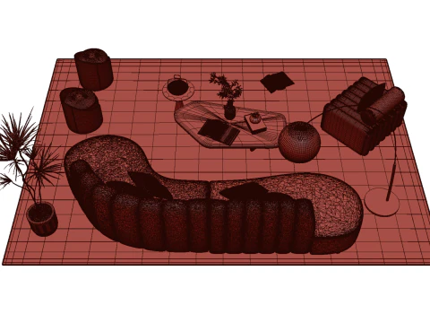 Set divani in tessuto 08 Modello 3D