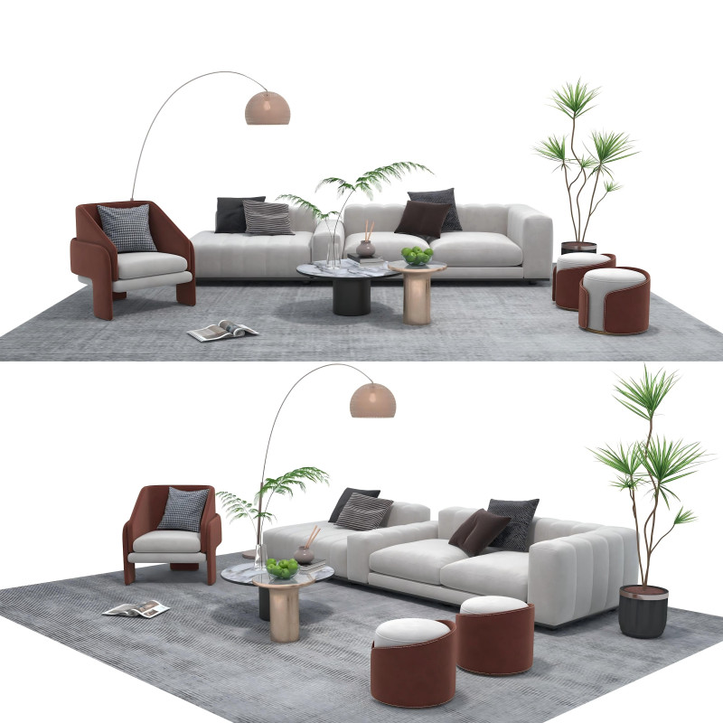 Fabric sofa set 09 3D Model .c4d .max .obj .3ds .fbx .stl .blend 