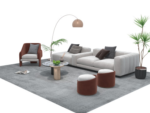 Fabric sofa set 09 3D Model