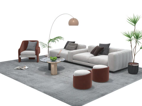 Fabric sofa set 09 3D Model