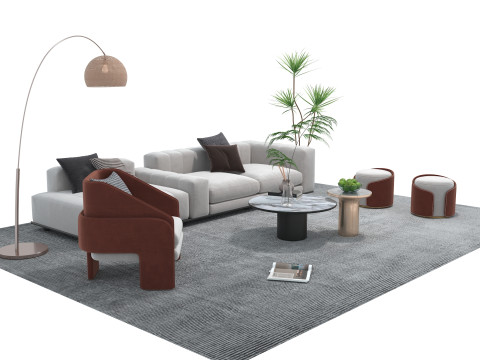 Fabric sofa set 09 3D Model