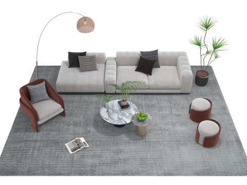 Fabric sofa set 09 3D Model