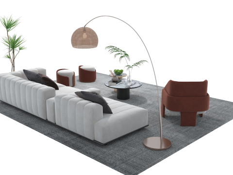 Fabric sofa set 09 3D Model