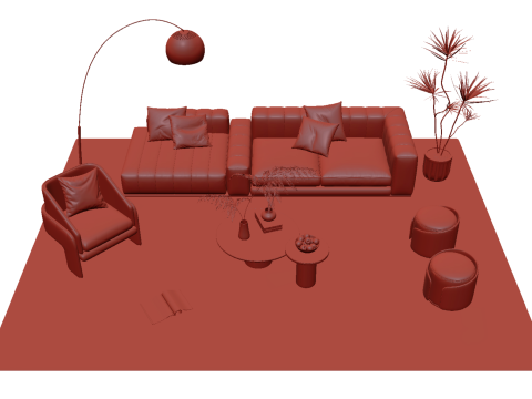 Fabric sofa set 09 3D Model
