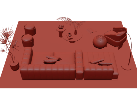 Fabric sofa set 09 3D Model