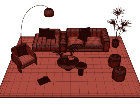 Fabric sofa set 09 3D Model