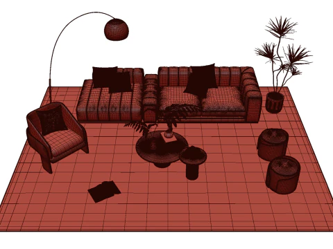 Fabric sofa set 09 3D Model