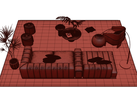 Fabric sofa set 09 3D Model