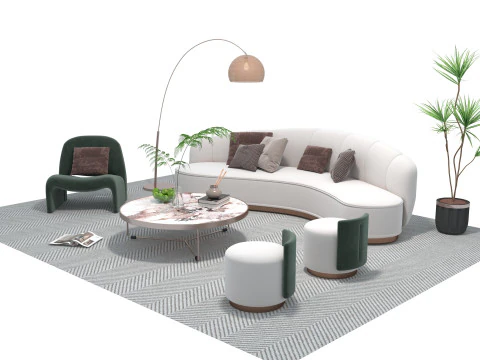 Fabric sofa set 10 3D Model