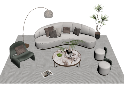 Fabric sofa set 10 3D Model