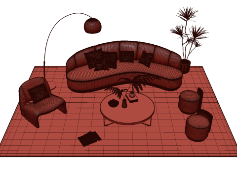 Fabric sofa set 10 3D Model