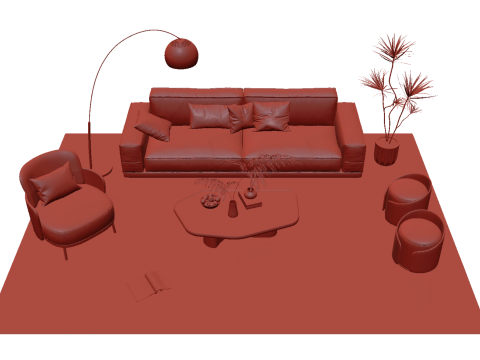 Fabric sofa set 11 3D Model
