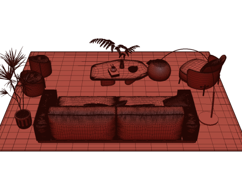 Fabric sofa set 11 3D Model
