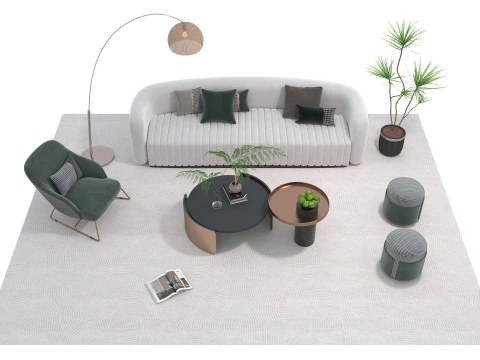 Conjunto de sof&aacute; de tecido 12 Modelo 3D