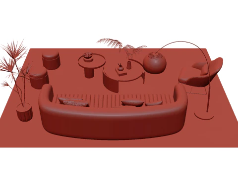 Conjunto de sof&aacute; de tecido 12 Modelo 3D