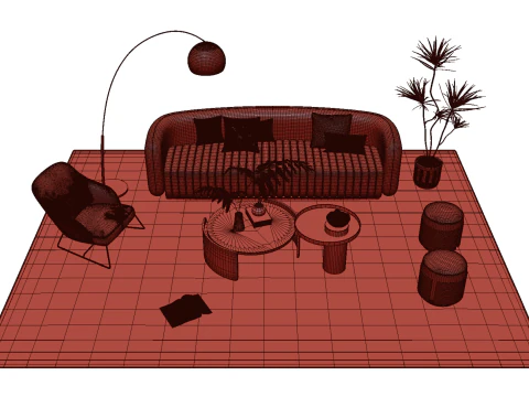 Conjunto de sof&aacute; de tecido 12 Modelo 3D