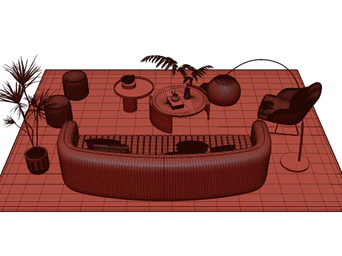 Conjunto de sof&aacute; de tecido 12 Modelo 3D